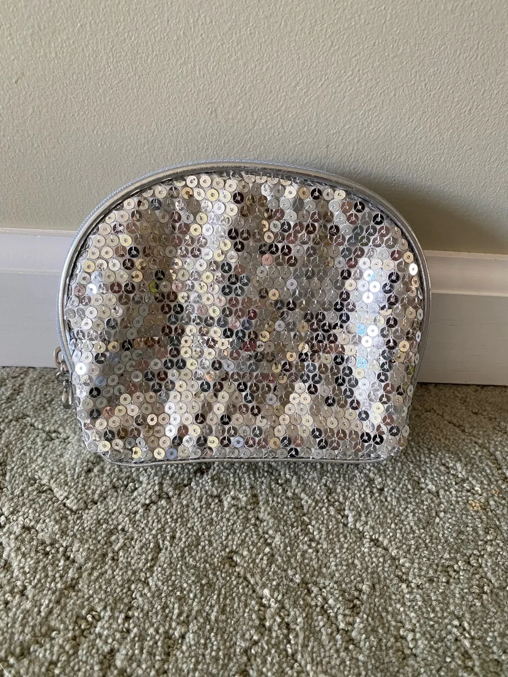 Silver Sequin Cosmetic Bag